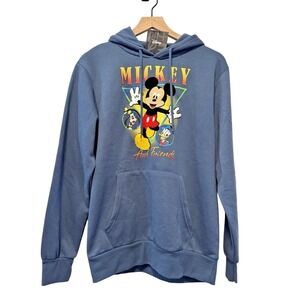 Disney Hoodie Men Medium Blue Mickey and Friends Chenille Patch Graphic Pullover